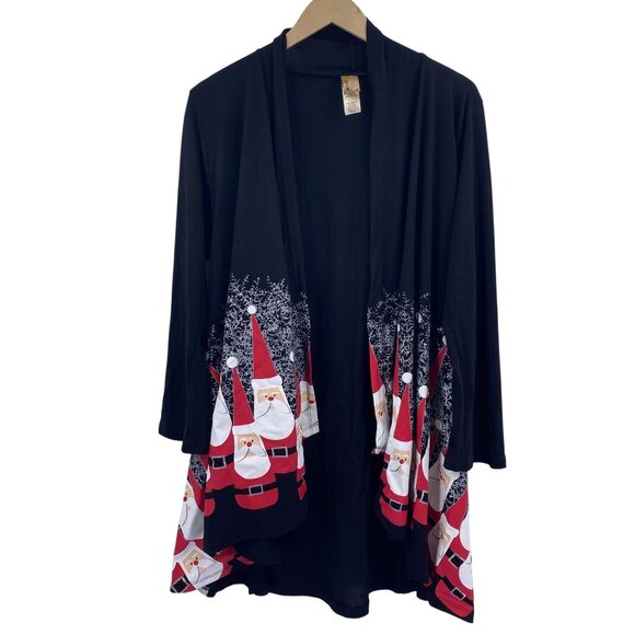 A Walk in the Park Santa Christmas cardigan size medium black Holiday open front - Picture 1 of 8